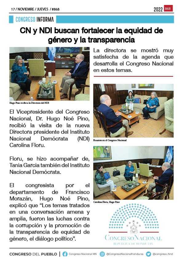 CN y NDI buscan fortalecer la equidad de género y la transparencia